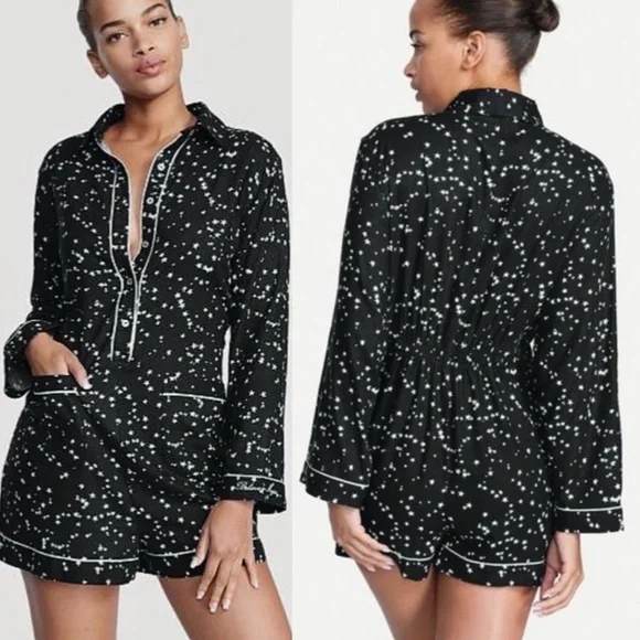 Victoria's Secret Star Print Sleep Short Romper Sz L - Picture 1 of 15